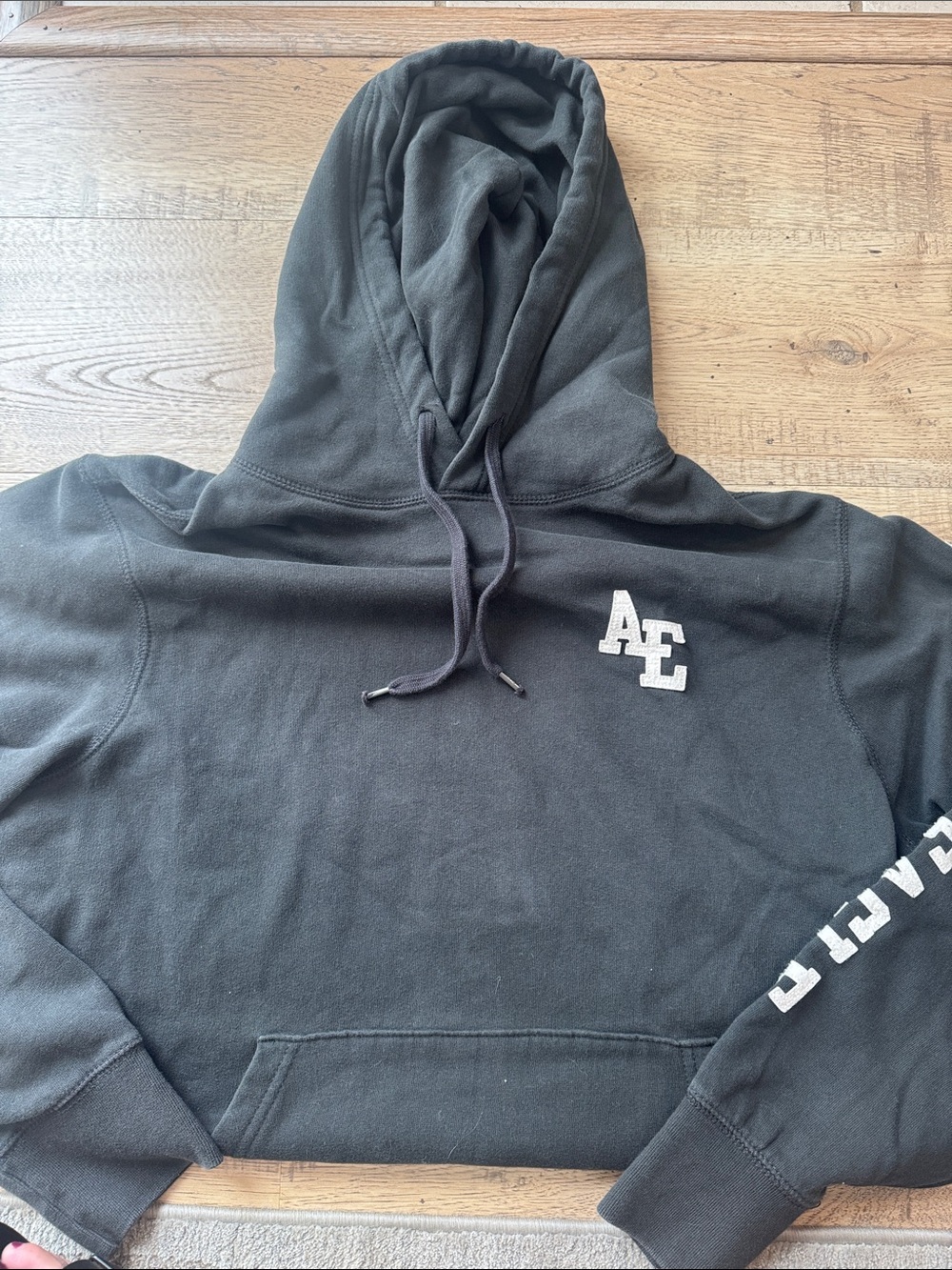 American Eagle Outfitters Black Crewneck Hoodie with AE Logo